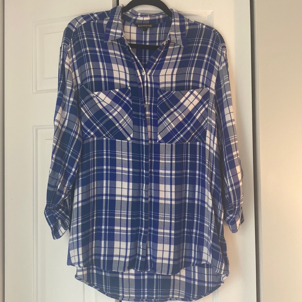 Woman’s Express blue flannel. Size medium.